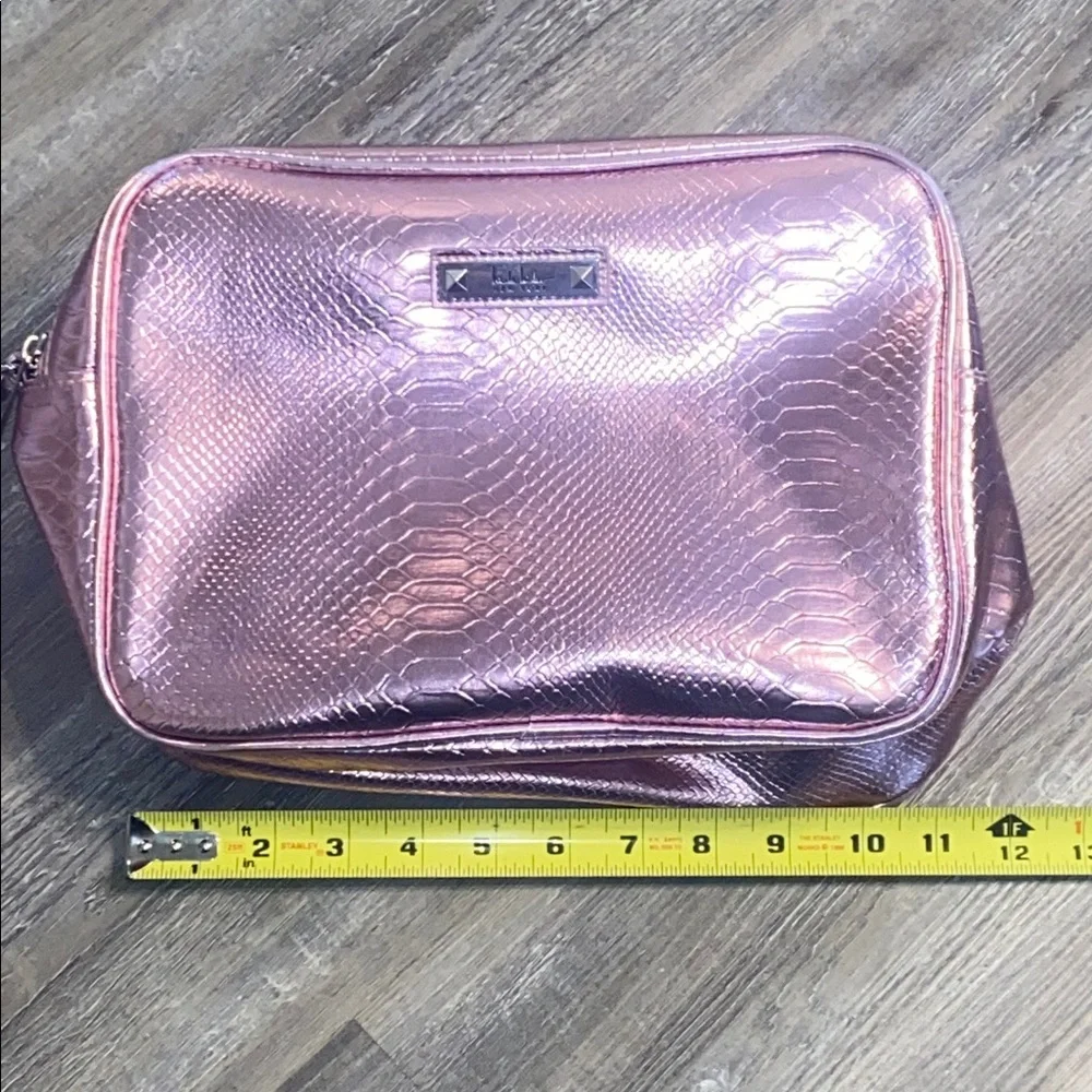 EUC NICOLE MILLER Rose Gold Pink Metallic Travel Double Zip Cosmetic Bag